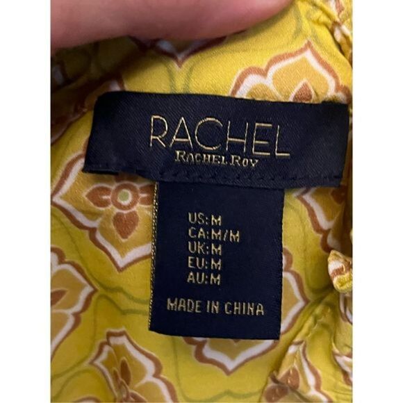 Rachel Roy Yellow Long Sleeve V-neck ruffle collared Top. Size Medium - Picture 2 of 5